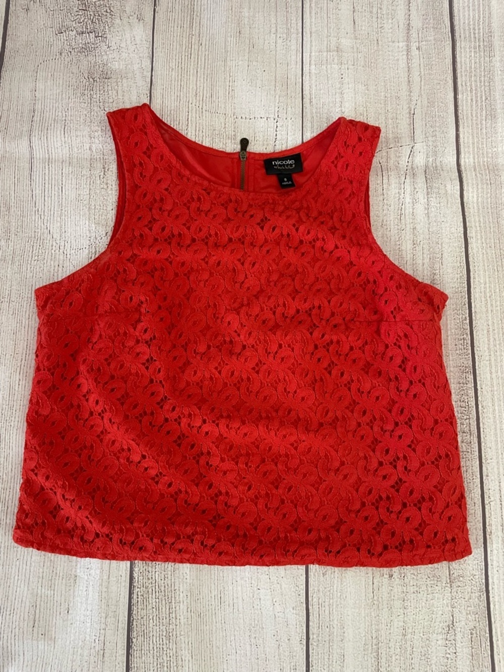 NICOLE by NICOLE MILLER Women’s Burnt Orange Lace Sleeveless Cropped Top Size SM